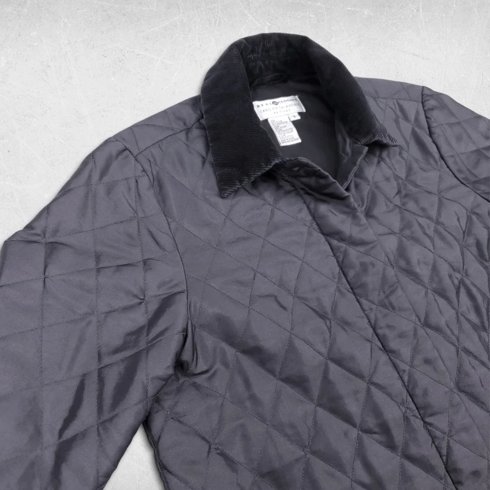 Real Clothes Saks Fifth Ave Petites Jacket Womens S Gray Quilted Collared Preppy